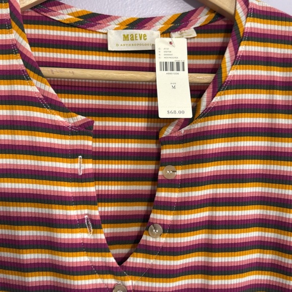 Maeve by Anthropologie Ribbed Striped Button Up Blouse Top Women’s size Medium - Picture 5 of 8